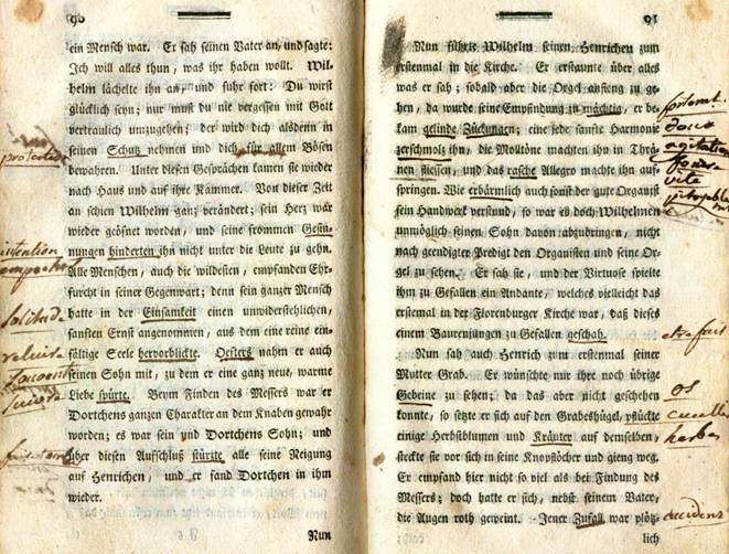 deutscher Text mit Anmerkungen in französischer Sprache